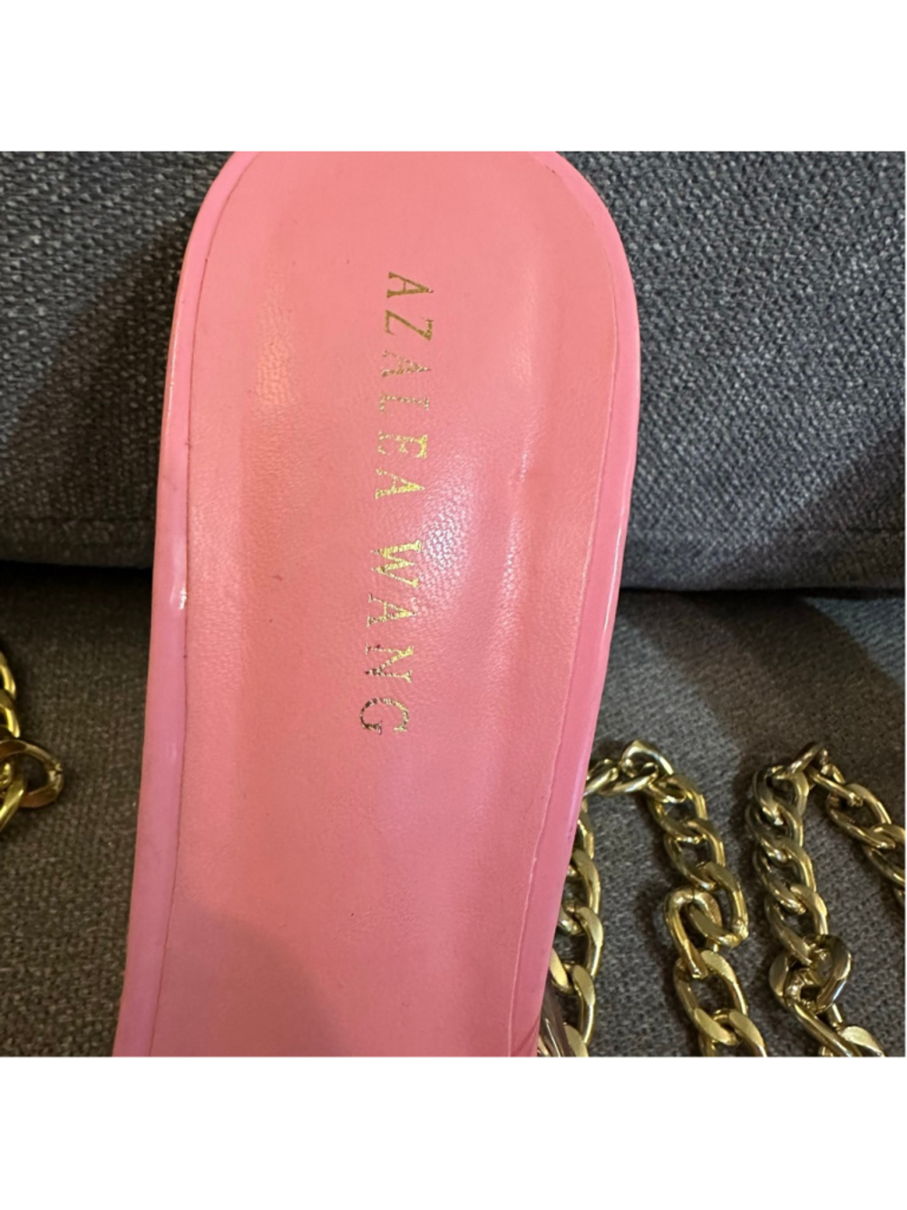 AZALEA WANG Pink Clear Heels with Gold Chains Size 9 - Picture 4 of 6